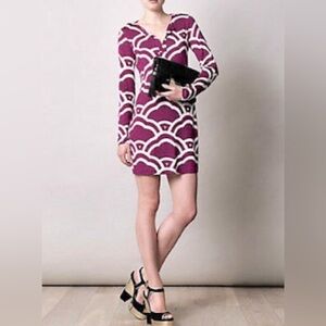 DVF Reina Shirt Dress Long Sleeve Vintage Knit Silk Cloud Graphic Print Size 0
